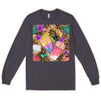 Smoke school girl coffee cup with leopard seamless pattern bbs Long Sleeve Tee - BundleAndBundleShop