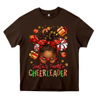 Chocolate Brown santa's favorite cheerleader afro messy bun Heavy Core Tee - texasbilliewilder