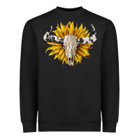 Black cowhide bull skull and sunflower Heavyweight Sweatshirt - BarkalooDesign