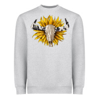Heather Grey cowhide bull skull and sunflower Heavyweight Sweatshirt - BarkalooDesign