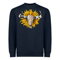 Navy cowhide bull skull and sunflower Heavyweight Sweatshirt - BarkalooDesign