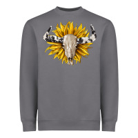 Cowhide Bull Skull And Sunflower Heavyweight Sweatshirt | Teevron