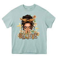Believe Praying Caucasian Messy Bun Heavy Core Tee | Teevron
