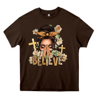 Chocolate Brown believe praying caucasian messy bun Heavy Core Tee - texasbilliewilder
