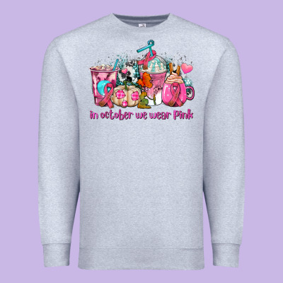 Western Cancer  In October We Wear Pink Coffee Cups With Ribbons Premium Sweatshirt Designed By Adodesignshop