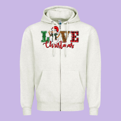 Love Christmas Snowman Zipper Hoodie Designed By Barkaloodesign