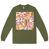 Army Green Happy Easter Bunny Seamless Pattern Long Sleeve Tee - BundleAndBundleShop