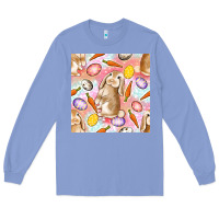 Colony Blue Happy Easter Bunny Seamless Pattern Long Sleeve Tee - BundleAndBundleShop