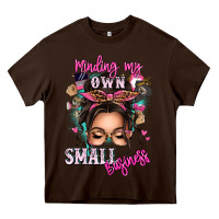 Chocolate Brown minding my own small business messy bun Heavy Core Tee - texasbilliewilder