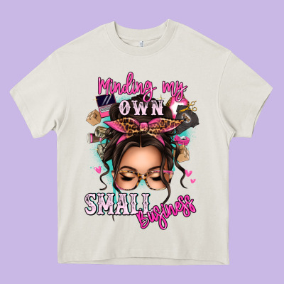 Minding My Own Small Business Messy Bun Heavy Core Tee Designed By Texasbilliewilder