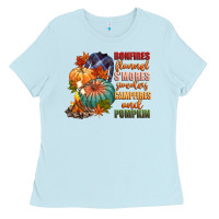Baby Blue bonfires flannels smores campfires and pu Ladies Tee - CowGirlArtShop