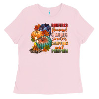 Bubblegum Pink bonfires flannels smores campfires and pu Ladies Tee - CowGirlArtShop