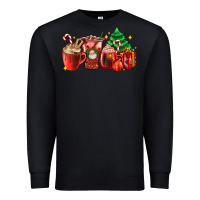 Black Christmas coffee cups with gift and Christmas tree Premium Sweatshirt - AdoDesignShop