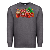 Charcoal Heather Christmas coffee cups with gift and Christmas tree Premium Sweatshirt - AdoDesignShop