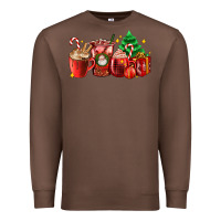 Chestnut Christmas coffee cups with gift and Christmas tree Premium Sweatshirt - AdoDesignShop
