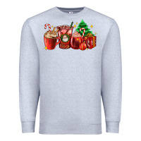 Heather Grey Christmas coffee cups with gift and Christmas tree Premium Sweatshirt - AdoDesignShop
