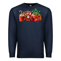 Navy Christmas coffee cups with gift and Christmas tree Premium Sweatshirt - AdoDesignShop