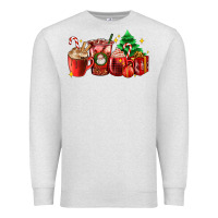 Oatmeal Heather Christmas coffee cups with gift and Christmas tree Premium Sweatshirt - AdoDesignShop
