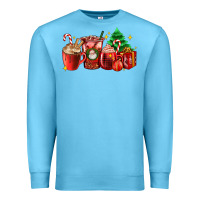 Ocean Blue Christmas coffee cups with gift and Christmas tree Premium Sweatshirt - AdoDesignShop