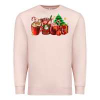Pale Pink Christmas coffee cups with gift and Christmas tree Premium Sweatshirt - AdoDesignShop