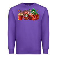 Purple Christmas coffee cups with gift and Christmas tree Premium Sweatshirt - AdoDesignShop