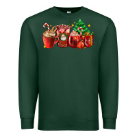 Sports Green Christmas coffee cups with gift and Christmas tree Premium Sweatshirt - AdoDesignShop