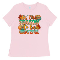 Bubblegum Pink tis the season to be grateful Ladies Tee - CowGirlArtShop