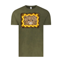 Vintage Olive Baby Cow Leopard Sunflowers Vintage Tee - CowCowDesign