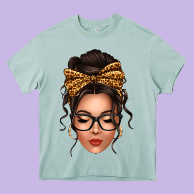 Caucasian Leopard Messy Bun Heavy Core Tee Designed By Texasbilliewilder