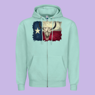 Distressed Tesas Flag Zipper Hoodie Designed By Barkaloodesign