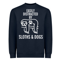 Navy easily distracted by sloths and dogs funny sloth quote paw print Heavyweight Sweatshirt - artisFamous