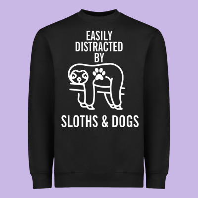Easily Distracted By Sloths And Dogs Funny Sloth Quote Paw Print Heavyweight Sweatshirt Designed By Artisfamous
