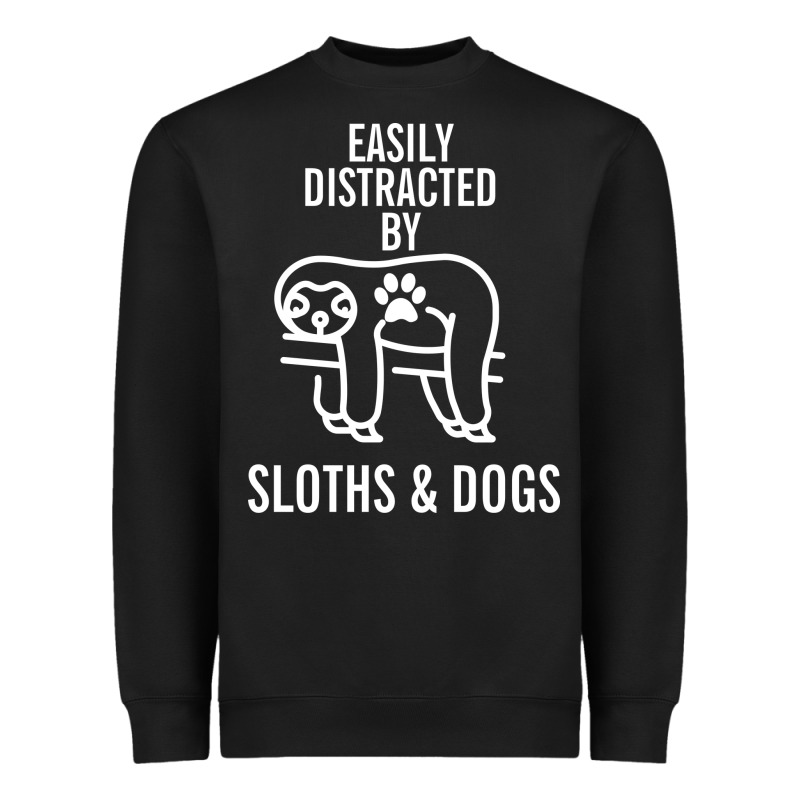 Easily Distracted By Sloths And Dogs Funny Sloth Quote Paw Print Heavyweight Sweatshirt by artisFamous | Teevron