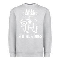 Heather Grey easily distracted by sloths and dogs funny sloth quote paw print Heavyweight Sweatshirt - artisFamous