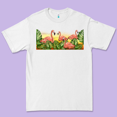 Flamingos With Sunset Premium Tee Designed By Tumblerdesignbyshophia