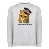Heather Grey cat tama train station master Heavyweight Sweatshirt - artisFamous