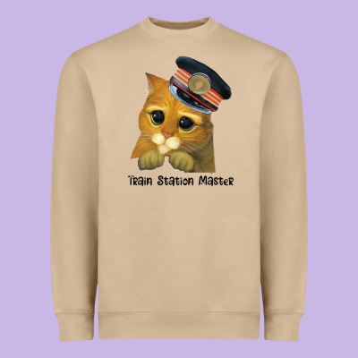 Cat Tama Train Station Master Heavyweight Sweatshirt Designed By Artisfamous