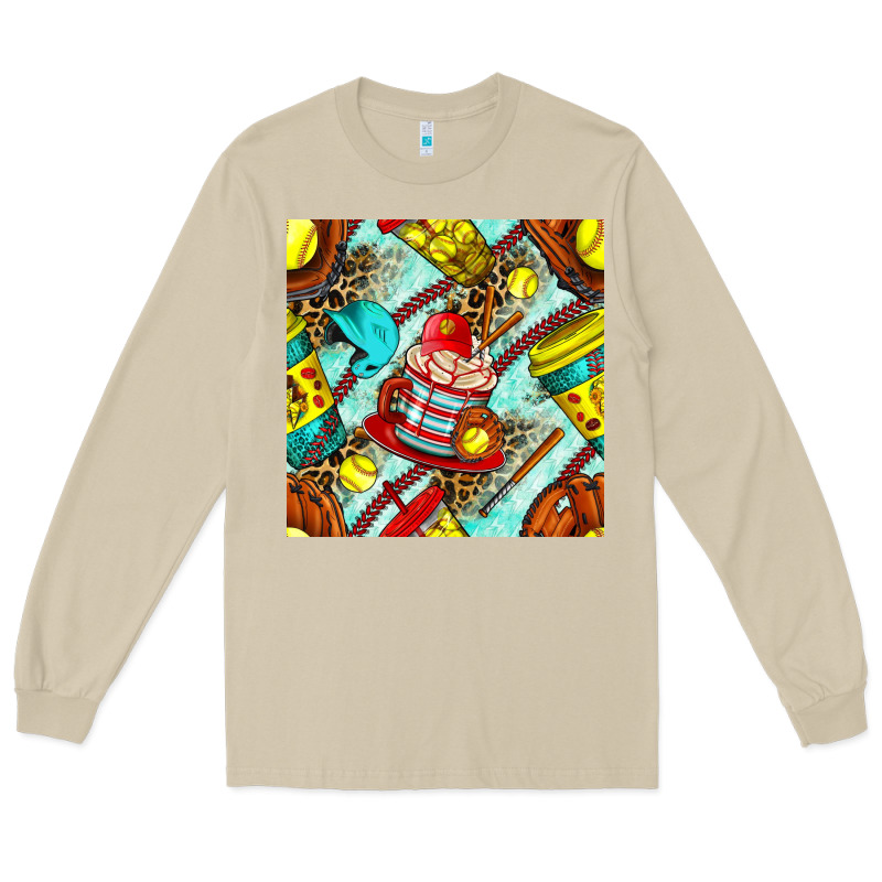 Softball Coffee Cup And Bat With Leopard Seamless Pattern Bbs Long Sleeve Tee by BundleAndBundleShop | Teevron