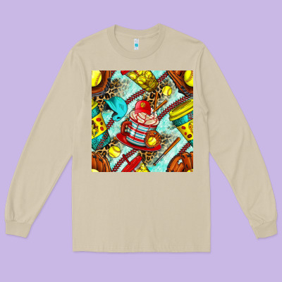 Softball Coffee Cup And Bat With Leopard Seamless Pattern Bbs Long Sleeve Tee Designed By Bundleandbundleshop