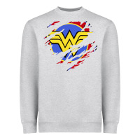 Heather Grey tear off wonder woman shield Heavyweight Sweatshirt - artisFamous