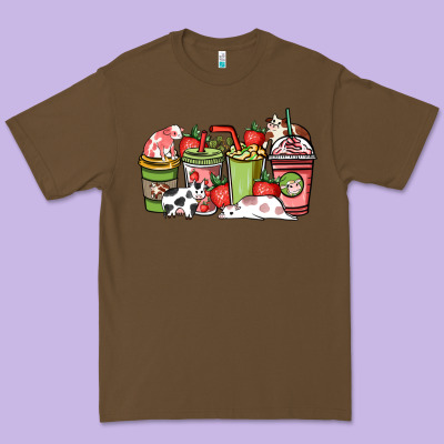 Cow And Strawberry Coffee Cups Premium Tee Designed By Howdyjamesfarm
