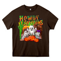 Chocolate Brown Howdy ghouls Heavy Core Tee - NancyCooperArtShop