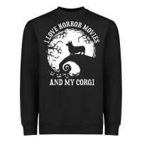 Black i love horror movies and my corgi funny corgi Heavyweight Sweatshirt - artisFamous