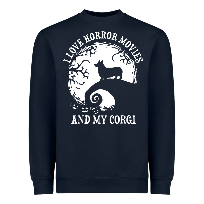 I Love Horror Movies And My Corgi Funny Corgi Heavyweight Sweatshirt by artisFamous | Teevron