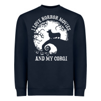 Navy i love horror movies and my corgi funny corgi Heavyweight Sweatshirt - artisFamous