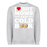Heather Grey i love heart hot moms cold beer funny adult drinking joke Heavyweight Sweatshirt - artisFamous
