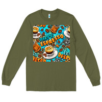 Army Green more espresso less despresso coffee with leopard seamless pattern bbs Long Sleeve Tee - BundleAndBundleShop
