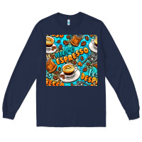 Navy more espresso less despresso coffee with leopard seamless pattern bbs Long Sleeve Tee - BundleAndBundleShop