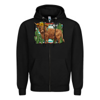 Black western cactus highland cow Zipper Hoodie - BarkalooDesign