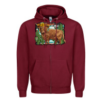 Burgundy western cactus highland cow Zipper Hoodie - BarkalooDesign